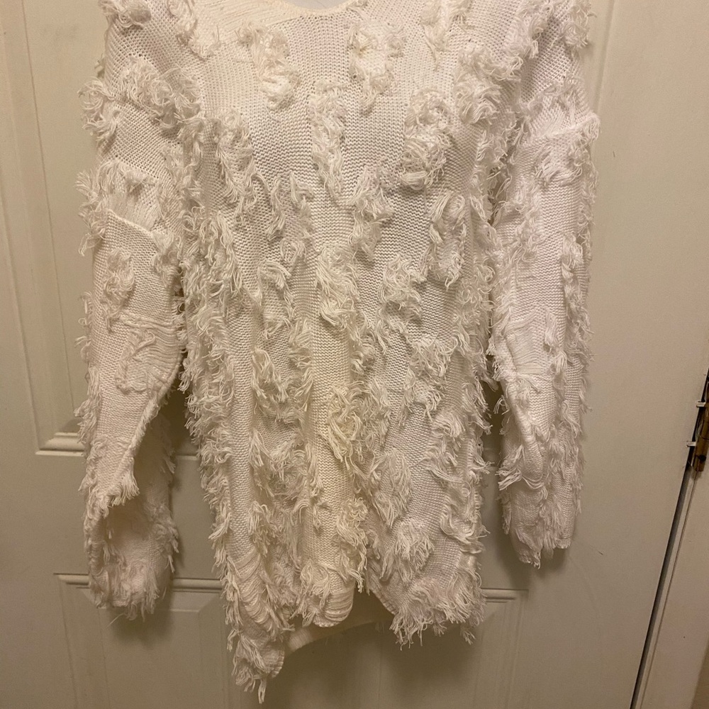 White sweater with threaded detail by David Brett